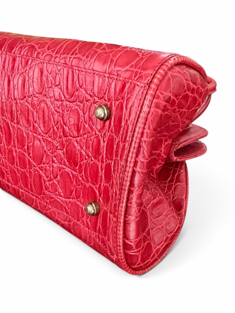 Vintage Brahmin Prissy Collection Vivian Satchel Red Croc Italian Leather Bag - Picture 13 of 15